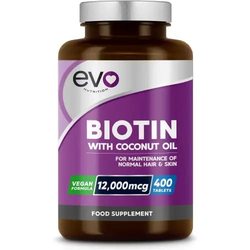 Biotin Hair Growth Supplement 12,000mcg with Coconut Oil | 400 High Strength Tablets EVO NUTRITION Au supplements