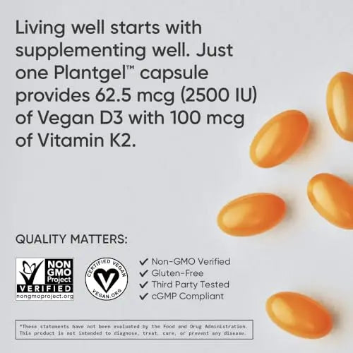 Sports Research Vitamin D3 K2 with Coconut MCT Oil | Vegan D3 2500iu (62.5mcg) Sports Research Au supplements