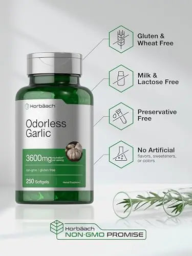Odorless Garlic Softgels | 250 Count | Ultra Potent Garlic Extract | Non-GMO & Gluten Free Horbäach Au supplements