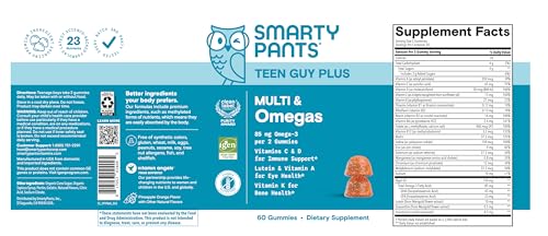 SmartyPants Teen Guy Multivitamin Gummies, Omega 3 (DHA/EPA), Vitamin D3, C, Vitamin B12, B6, A, K & Zinc, Folate, Gluten Free, Fruit Flavor, 60 Count (30 Day Supply) SmartyPants Au supplements