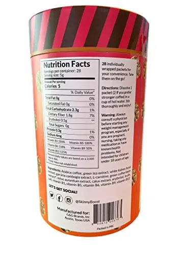 Skinny Boost Skinny Coffee- (Unflavored) Instant Sticks Made with Arabica Coffee, Garcinia SkinnyBoost Au supplements