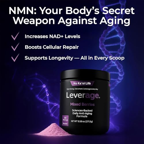Leverage Mixed Berries Anti–Aging Supplement & Longevity Mix - Daily Wellness Multivitamin Powder with Hyaluronic Acid, L-Glycine & Magnesium for Skin, Energy, Cognitive Function & Joint–30 Servings Leverage Au supplements