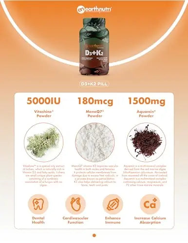 EarthNutri D3 + K2 Bone & Heart Health - 72 Trace Minerals, Vitamin D3 Vitashine, MENA EarthNutri Au supplements