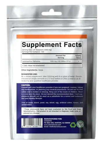 Vitamatic Lactobacillus Salivarius Probiotic Powder - Digestive Support - 100 Gram Vitamatic Au supplements