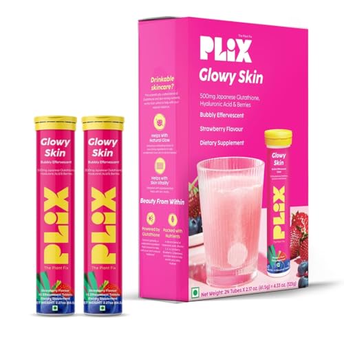 PLIX Glowy Skin 500mg Glutathione Supplement with Hyaluronic Acid, Vitamin C, E & Berries | 30 Effervescent Tablets, Strawberry Flavor PLIX - THE PLANT FIX Au supplements