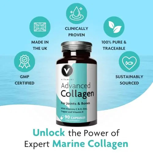 Premium Advanced Collagen Complex for Joint and Bone Health – High Strength Marine Collagen with Vitamin D3, Zinc, and Copper V Vitamini Au supplements