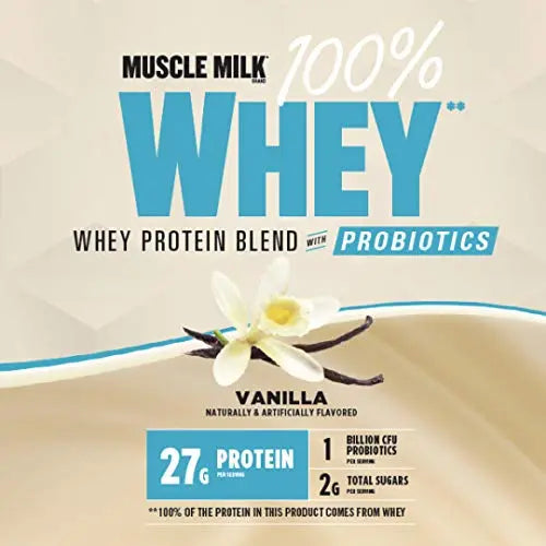 Muscle Milk 100% Whey With Probiotics Protein Powder, Vanilla, 1.85 Pound, 23 Servings Muscle Milk Au supplements