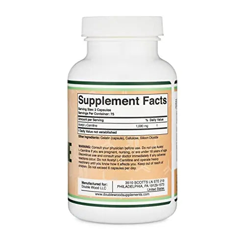 Acetyl L-Carnitine 1,000mg Per Serving, 150 Capsules (ALCAR for Brain Function Support Double Wood Supplements Au supplements
