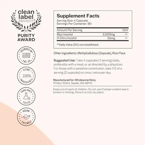 Myo-Inositol & D-Chiro Inositol Capsules, 90-Day Supply, 40:1 Ratio for Hormonal Balance Wholesome Story Au supplements