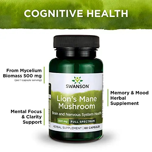 Swanson Lion's Mane Mushroom Capsules - 500 mg Each, 60 Capsules Swanson Au supplements