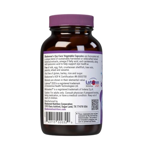Bluebonnet Nutrition Eye Care Macular & Blue, Eye Health & Blue Light Support*, Vegan, Kosher-Certified, Gluten-Free, Dairy-Free, 60 Vegetable Capsules, 30 Servings BlueBonnet Au supplements