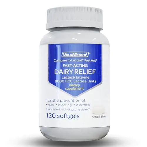 ValuMeds Fast Acting Dairy Relief Lactose Enzymes, 120 Softgels, Help Prevent Gas ValuMeds Au supplements