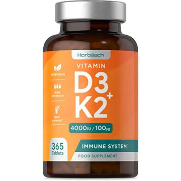 Vitamin D3 K2 High Strength Tablets | 365 Count | Vitamin D3 4000iu and Vitamin K2 MK7 Horbäach Au supplements