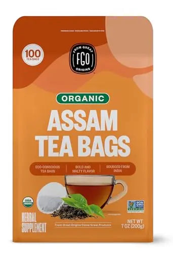 FGO Organic Assam Tea, Eco-Conscious Tea Bags, 100 Count, Packaging May Vary FGO Au supplements