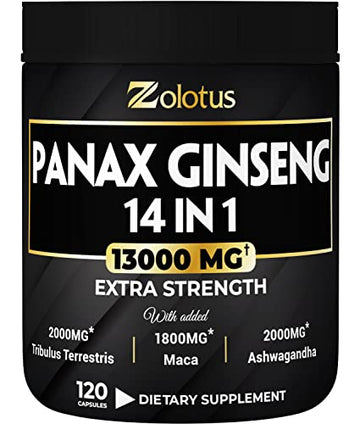 Premium Panax Ginseng 14 in 1, 13X Potency, High Strength Capsules with Horny Goat Weed Zolotus Au supplements