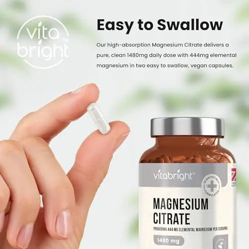 Magnesium Citrate - 1480mg High Strength - 240 Capsules (4 Month Supply) - Vegan VitaBright Au supplements