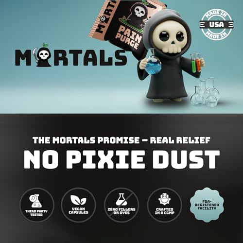 Mortals Pain Purge Daily Comfort Capsules — 7-Ingredient Botanical Blend with Turmeric, Boswellia, Willow Bark & Ginger — Vegan, cGMP, Made in USA (15 Pouches) Mortals Au supplements