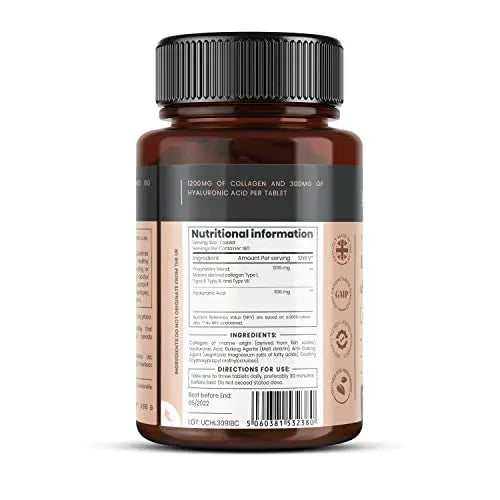 UltraColl Collagen & Hyaluronic Acid 1500mg x 360 Tablets (2 bottles of 180)-1 Years Supply Pureclinica Au supplements