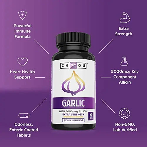 Zhou Nutrition Garlic Supplement With Allicin, Extra Strength 5000mcg Allicin Per Serving Zhou Nutrition Au supplements