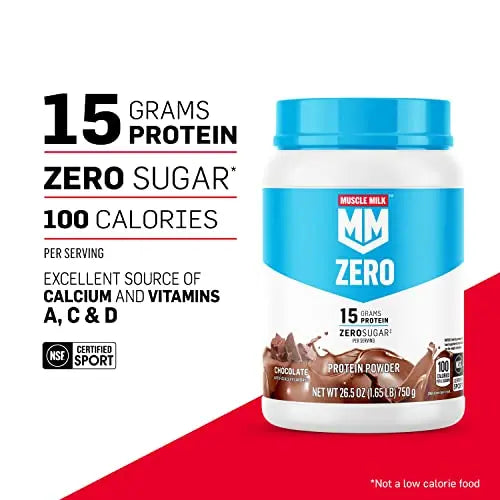 Muscle Milk ZERO, 100 Calorie Protein Powder, Chocolate, 15g Protein, 1.65 Pound Muscle Milk Au supplements