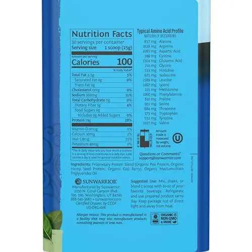 Vegan Organic Protein Powder Plant-based | BCAA Amino Acids Hemp Seed Soy Free Sunwarrior Au supplements