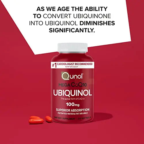 Qunol Mega Ubiquinol 100mg CoQ10, Superior Absorption, Patented Water and Fat Soluble Qunol Au supplements