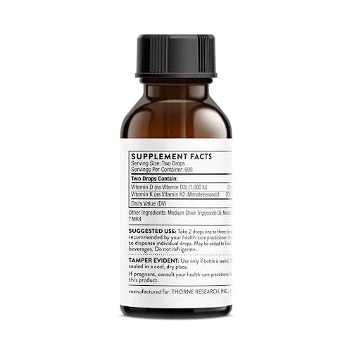 THORNE Vitamin D + K2 Liquid with a metered Dispenser - Vitamins D3 and K2 to Support THORNE Au supplements