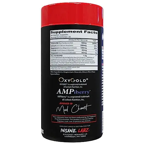 Insane Labz Kill H20, AMPiberry Infused Diuretic, Reduce Water Retention and Bloating Relief Insane Labz Au supplements