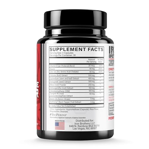 Iron Brothers Men’s Testosterone Support Supplement – Tribulus, Tongkat Ali, Ashwagandha & DIM – Daily Performance & Vitality Formula – with Fenugreek & Zinc – 30 Day Cycle – 90 Capsules Iron Brothers Supplements Au supplements