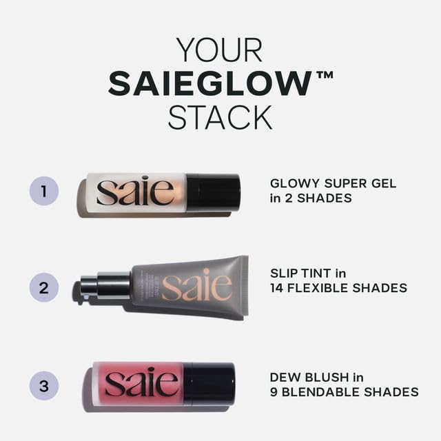 Saie Mini Glowy Super Gel Lightweight llluminator & Makeup Primer - Sunglow (0.5 oz) + Dew Blush - Lightweight Liquid Blush with a Blendable + Buildable Cream Finish - Rosy (.40 oz) Saie Au supplements