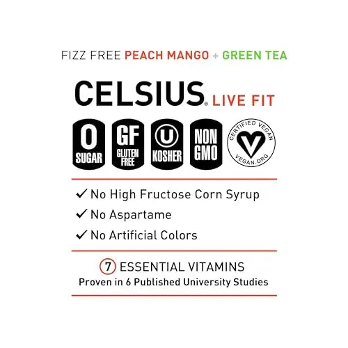 CELSIUS Peach Mango Green Tea, Functional Essential Energy Drink 12 Fl Oz (Pack of 12) CELSIUS Au supplements