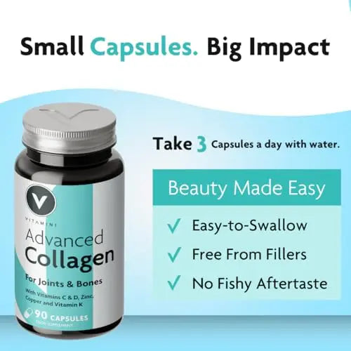 Premium Advanced Collagen Complex for Joint and Bone Health – High Strength Marine Collagen with Vitamin D3, Zinc, and Copper V Vitamini Au supplements