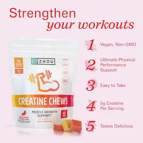Zhou Nutrition Creatine Monohydrate Chewables 5g for Men & Women, Sugar Free Zhou Nutrition Au supplements