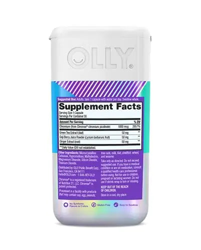 OLLY Combat Cravings, Metabolism & Energy Support Supplement,1000 mcg Chromium OLLY Au supplements