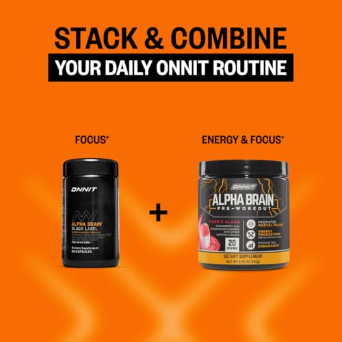 ONNIT Alpha Brain Black Label Capsules, IGEN Non-GMO Tested Citicoline Brain Supplement for Concentration and Memory, Lion’s Mane, Lutemax Lutein, L Theanine and Mucuna Pruriens, 80 Count ONNIT Au supplements