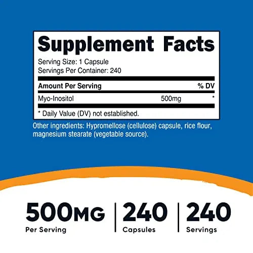 Nutricost Inositol Capsules 500mg, 240 Capsules - Veggie Capsules, Non-GMO, Gluten Nutricost Au supplements