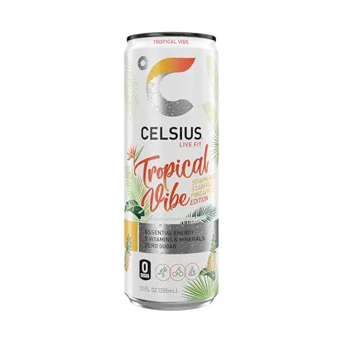 CELSIUS Sparkling Tropical Vibe, Functional Essential Energy Drink 12 Fl Oz (Pack of 12) CELSIUS Au supplements