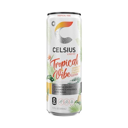 CELSIUS Sparkling Tropical Vibe, Functional Essential Energy Drink 12 Fl Oz (Pack of 12) CELSIUS Au supplements