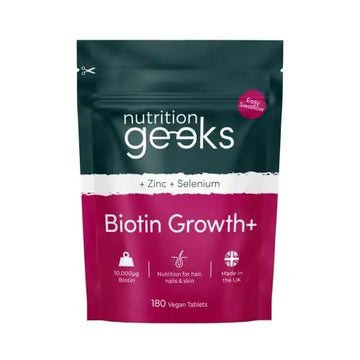 Nutrition Geeks Biotin Hair Growth Supplement - 180 Tablets Enhanced with Zinc Nutrition Geeks Au supplements