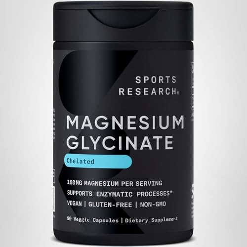 Sports Research® Magnesium Glycinate - Supports Restful Sleep & Enzymatic Processes - 160 mg Chelated Magnesium - Vegan Capsule - 90 Count Sports Research Au supplements