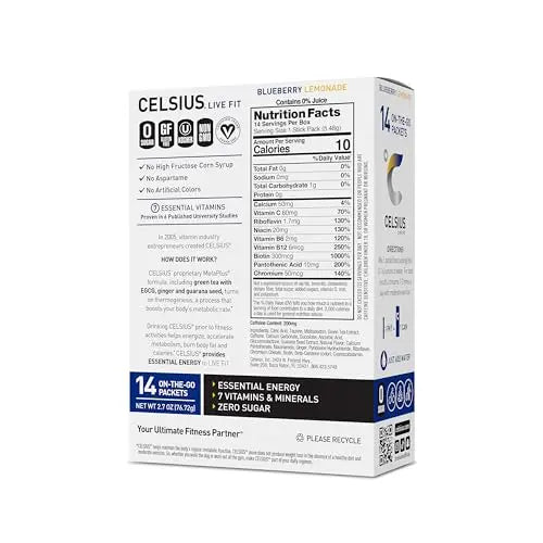 CELSIUS On-the-Go Essential Energy Drink Mix, Blueberry Lemonade (14 Stick Pack) CELSIUS Au supplements