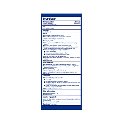 Differin Acne Treatment Gel, 30 Day Supply, Retinoid Treatment for Face Differin Au supplements