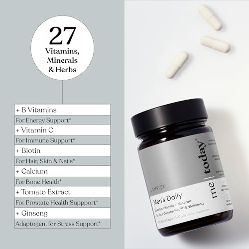 me today Multivitamin for Men, Mineral Supplements with 27 Vitamins, Minerals and Herbs, Including D, C, A, B, Biotin and Zinc, Vegetarian | General Health Supplements | 60 Capsules me today Au supplements