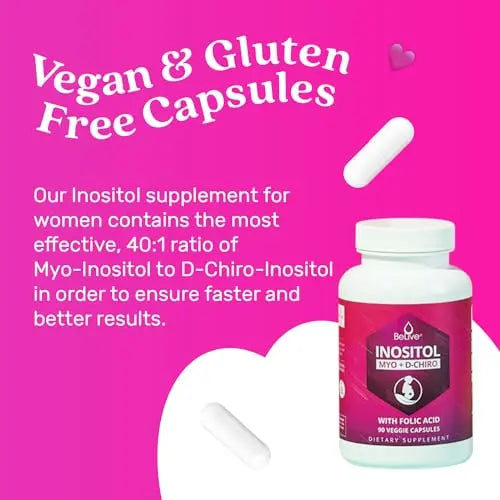 BeLive Myo-Inositol & D-Chiro Inositol Capsules - 90Ct I Inositol Supplement with Folic BeLive Au supplements