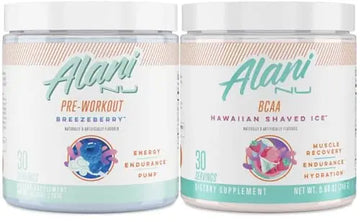 Alani Nu Breezeberry Pre Workout and BCAA Hawaiian Shaved Ice Post Workout Powder Alani Nu Au supplements