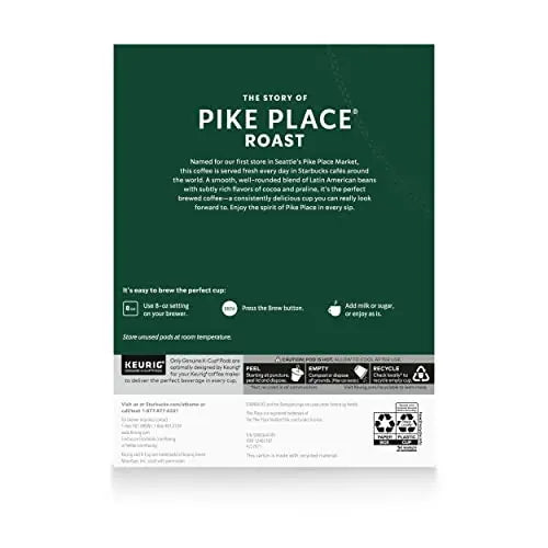 Starbucks K-Cup Coffee Pods—Medium Roast Coffee—Pike Place Roast for Keurig Starbucks Au supplements