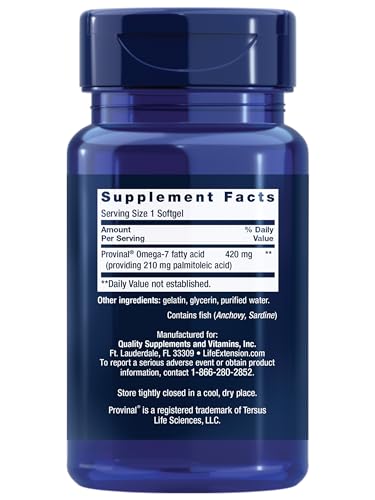 Provinal Purified Omega-7 - Daily Essential Omega 7 Fatty Acids Supplement, Palmitoleic Life Extension Au supplements