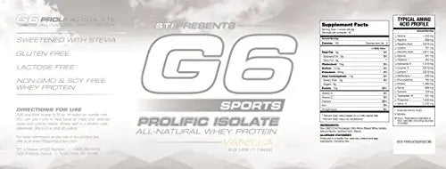 G6 Sports Nutrition Prolific Isolate All Natural Whey Protein Isolate Gluten Free, Lactose G6 Sports Au supplements