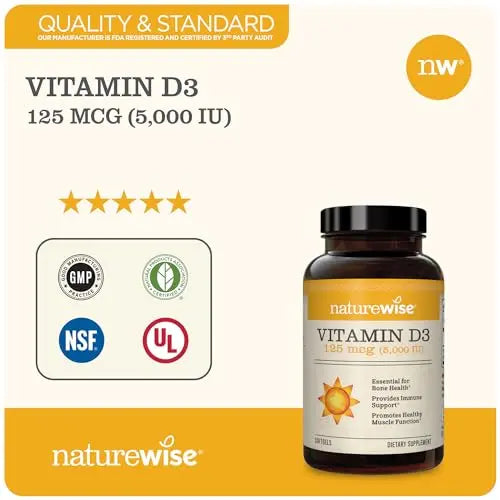 NatureWise Vitamin D3 5000iu (125 mcg) Healthy Muscle Function, and Immune Support NatureWise Au supplements