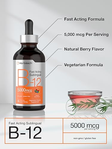 B-12 | 5000mcg | 4oz | Natural Berry Flavor Fast-Acting Sublingual Liquid Vitamin Horbäach Au supplements
